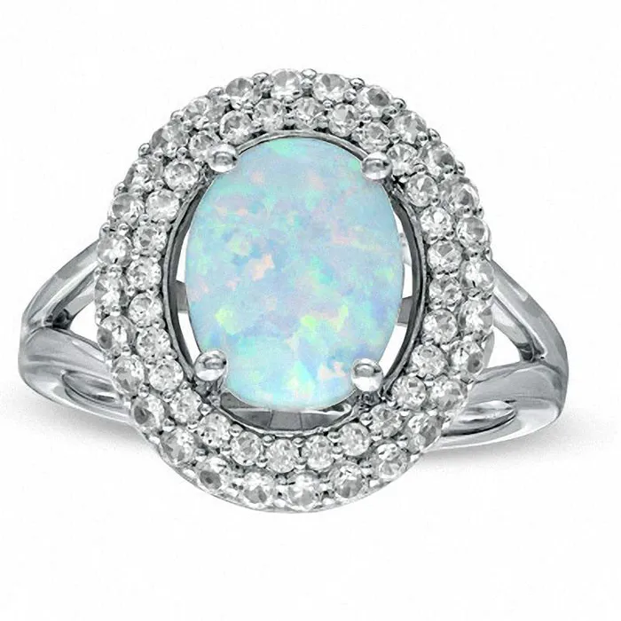 Goldia Rings Oval LabCreated Opal and White Sapphire Ring in Sterling Silver