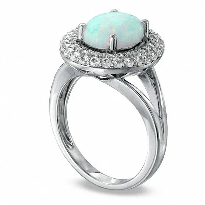 Goldia Rings Oval LabCreated Opal and White Sapphire Ring in Sterling Silver Goldia Rings Oval LabCreated Opal and White Sapphire Ring in Sterling Silver
