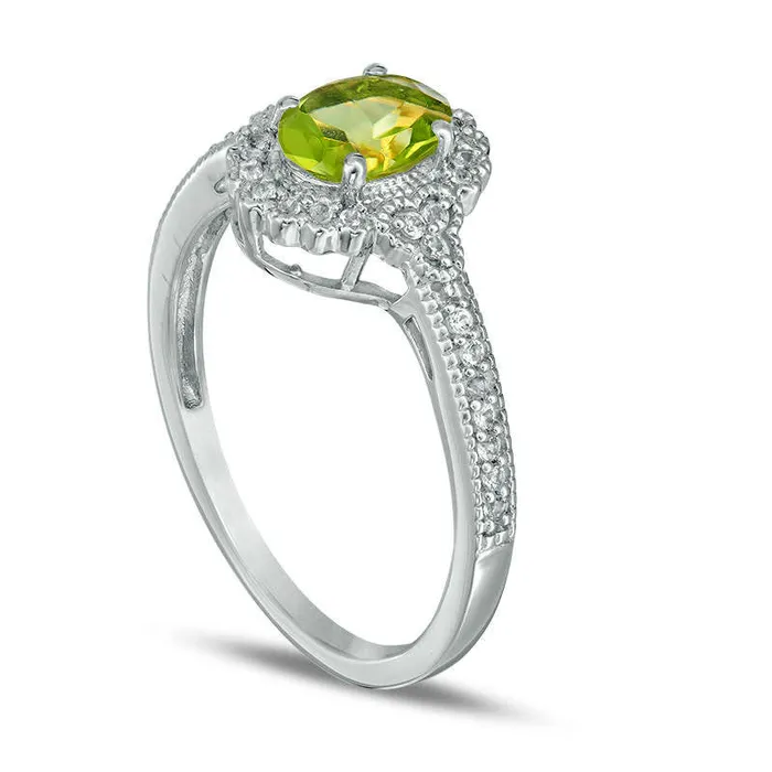 Goldia Rings Oval Peridot and 013 CT TW Natural Diamond Frame Antique VintageStyle Ring in Solid 10K White Gold