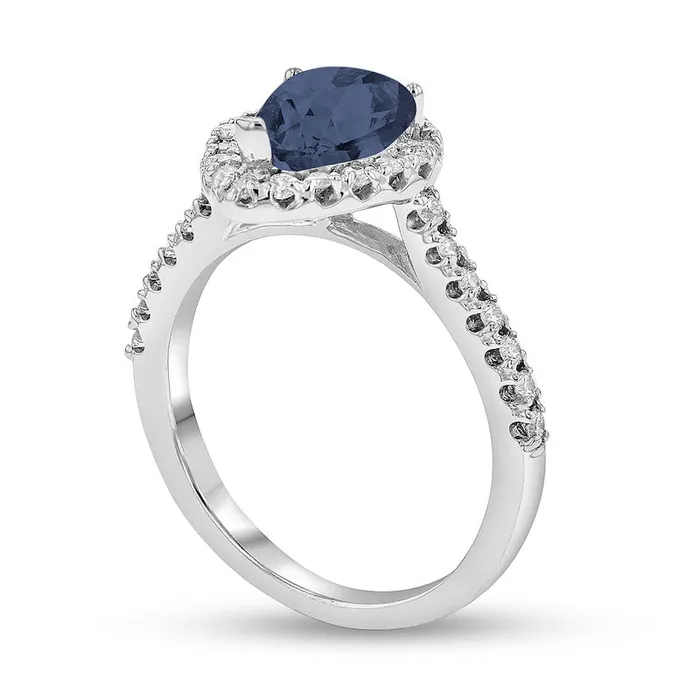 Goldia Rings PearShaped Blue Sapphire and 038 CT TW Natural Diamond Frame Ring in Solid 14K White Gold