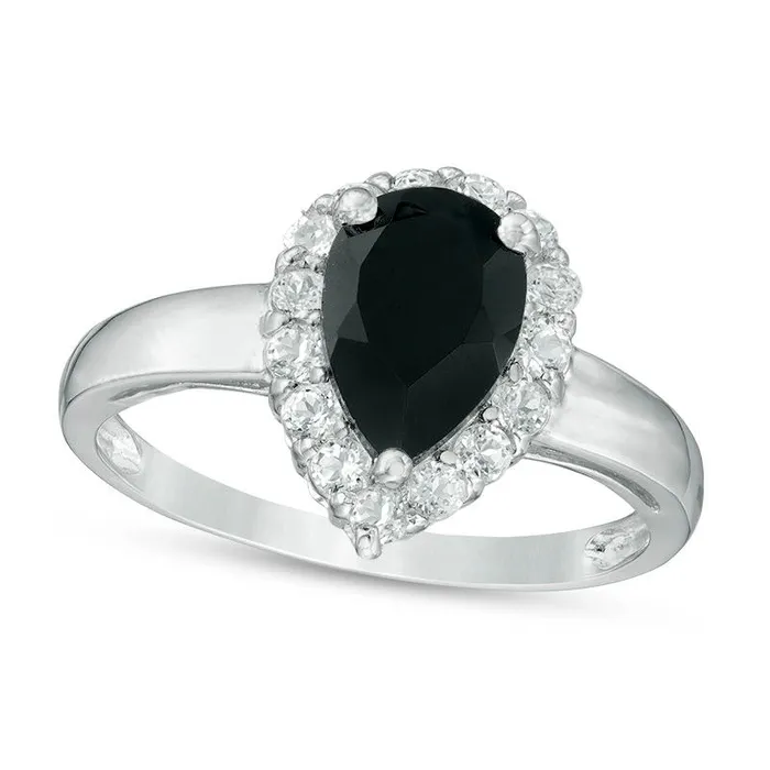 Goldia Rings PearShaped Onyx and White Topaz Frame Ring in Sterling Silver
