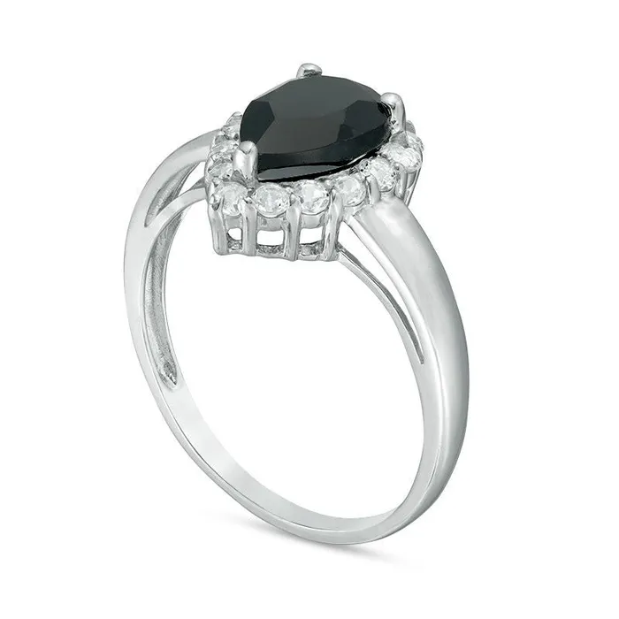 Goldia Rings PearShaped Onyx and White Topaz Frame Ring in Sterling Silver