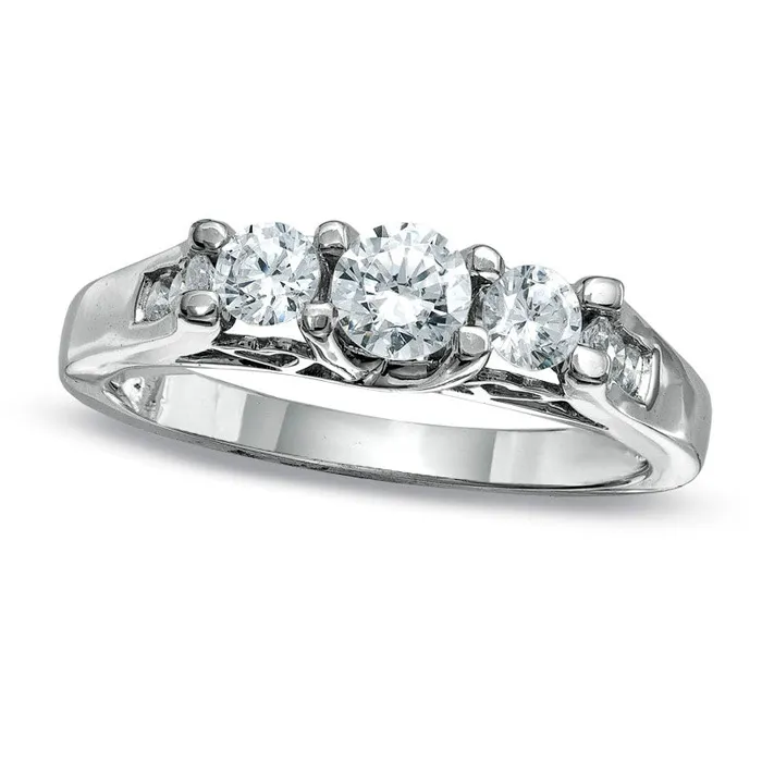 Goldia Rings Previously Owned 10 CT TW Natural Diamond Three Stone Ring in Solid 10K White Gold