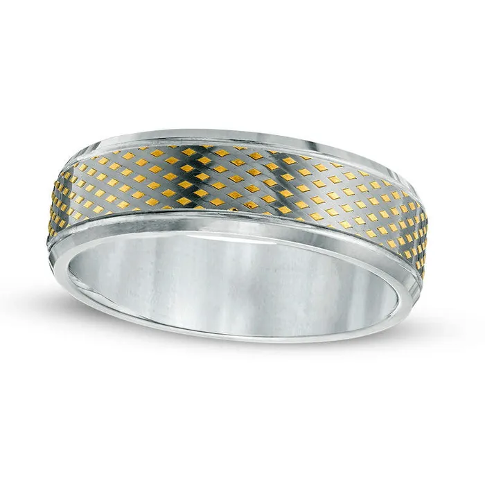 Goldia Rings Previously Owned Mens 60mm Natural DiamondCut Comfort Fit Band in Solid 10K TwoTone Gold
