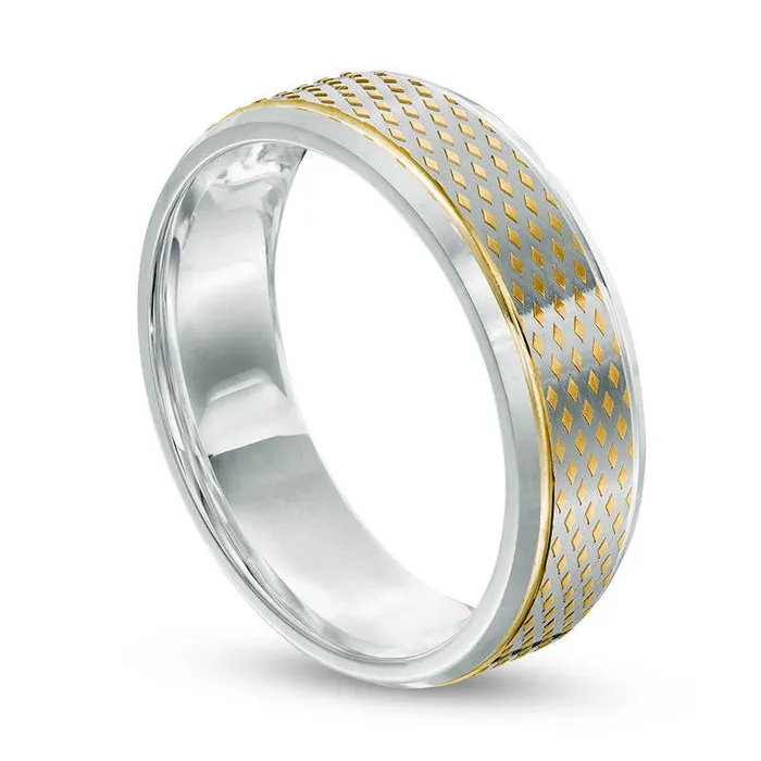 Goldia Rings Previously Owned Mens 60mm Natural DiamondCut Comfort Fit Band in Solid 10K TwoTone Gold Goldia Rings Previously Owned Mens 60mm Natural DiamondCut Comfort Fit Band in Solid 10K TwoTone Gold