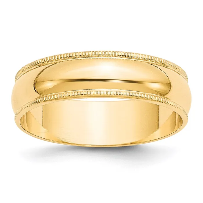 Goldia Rings Solid 10K Yellow Gold 6mm Light Weight Milgrain Half Round MensWomens Wedding Band Ring Size 85
