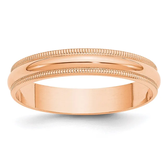 Goldia Rings Solid 10K Yellow Gold Rose Gold 4mm Light Weight Milgrain Half Round MensWomens Wedding Band Ring Size 75