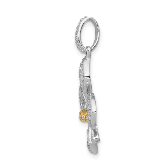 Goldia Rings Solid 14k Twotone Simulated CZ Fleur De Lis Pendant