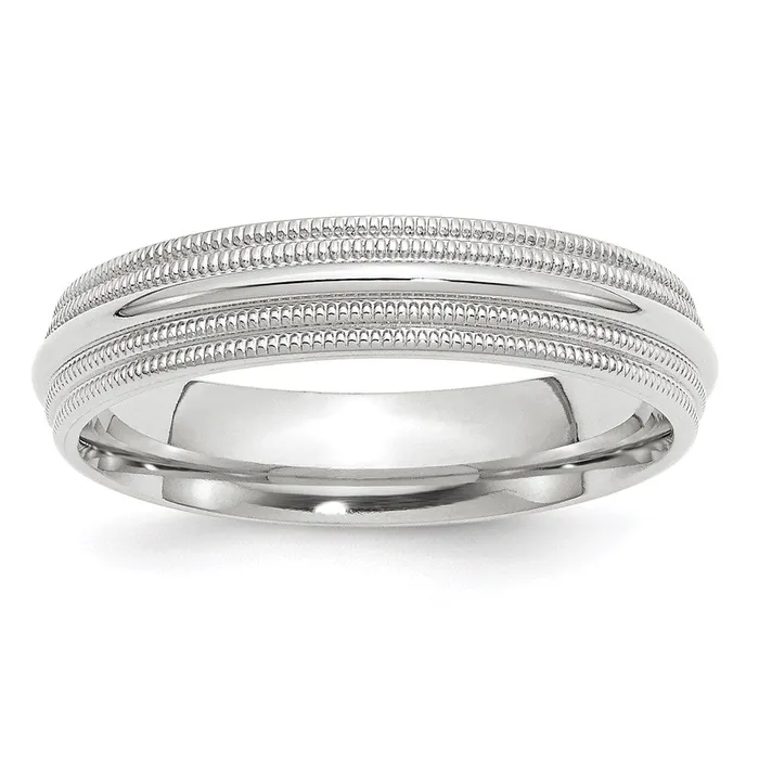 Goldia Rings Solid 14K White Gold 5mm Double Milgrain Comfort Fit MensWomens Wedding Band Ring Size 10