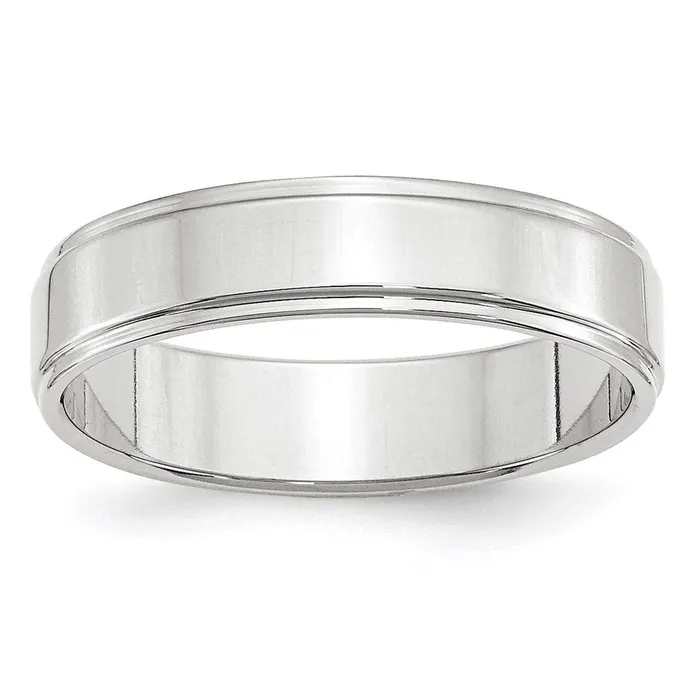 Goldia Rings Solid 14K White Gold 5mm Flat with Step Edge MensWomens Wedding Band Ring Size 5