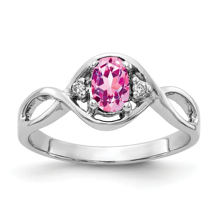 Goldia Rings Solid 14k White Gold 6x4mm Oval PinK Simulated Sapphire AAA CZ Ring