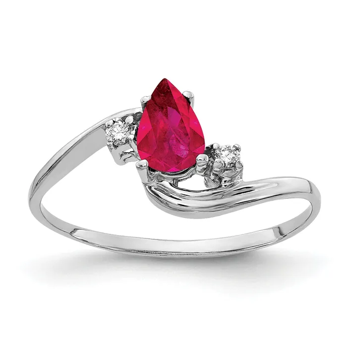 Goldia Rings Solid 14k White Gold 6x4mm Pear Simulated Ruby AAA CZ Ring