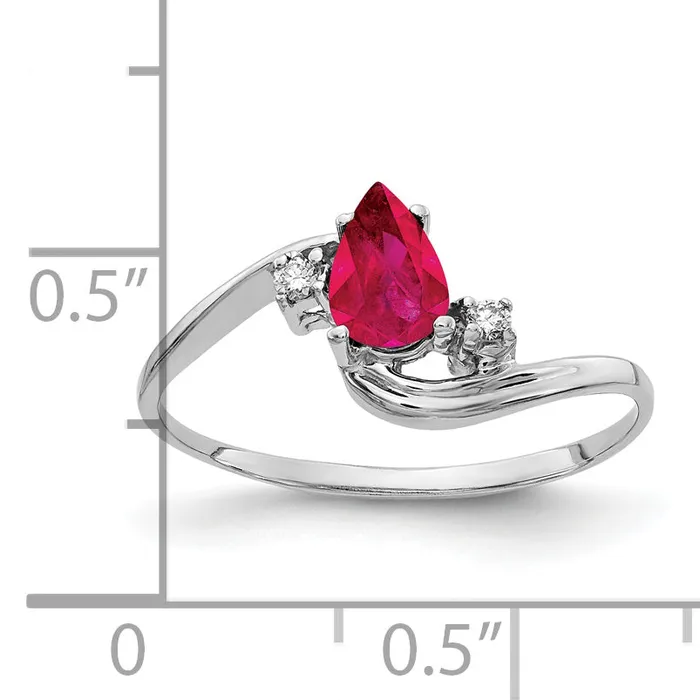 Goldia Rings Solid 14k White Gold 6x4mm Pear Simulated Ruby AAA CZ Ring