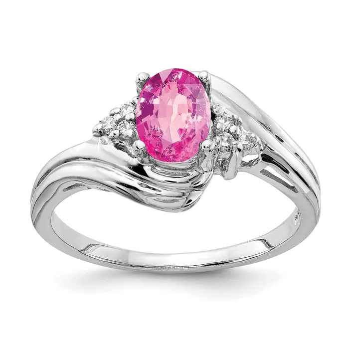 Goldia Rings Solid 14k White Gold 7x5mm Oval PinK Simulated Sapphire VS CZ Ring