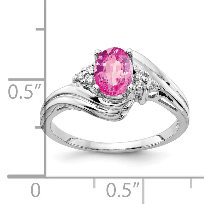 Goldia Rings Solid 14k White Gold 7x5mm Oval PinK Simulated Sapphire VS CZ Ring