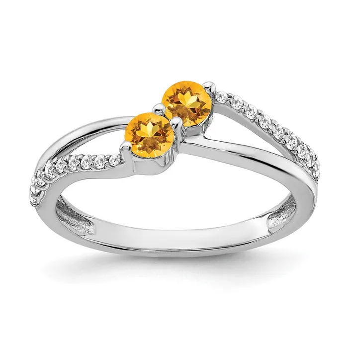 Goldia Rings Solid 14k White Gold Simulated Citrine and CZ 2stone Ring