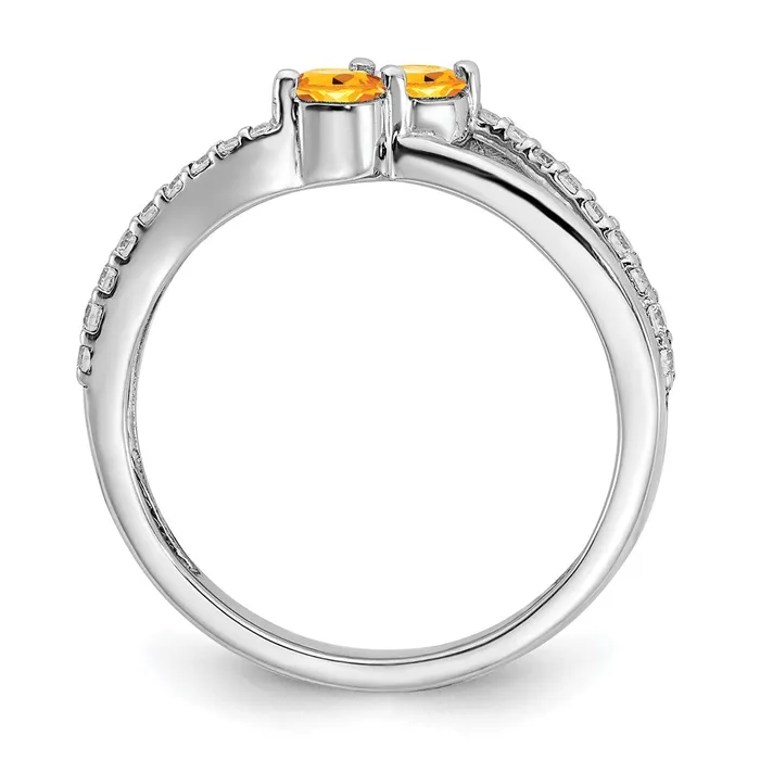 Goldia Rings Solid 14k White Gold Simulated Citrine and CZ 2stone Ring