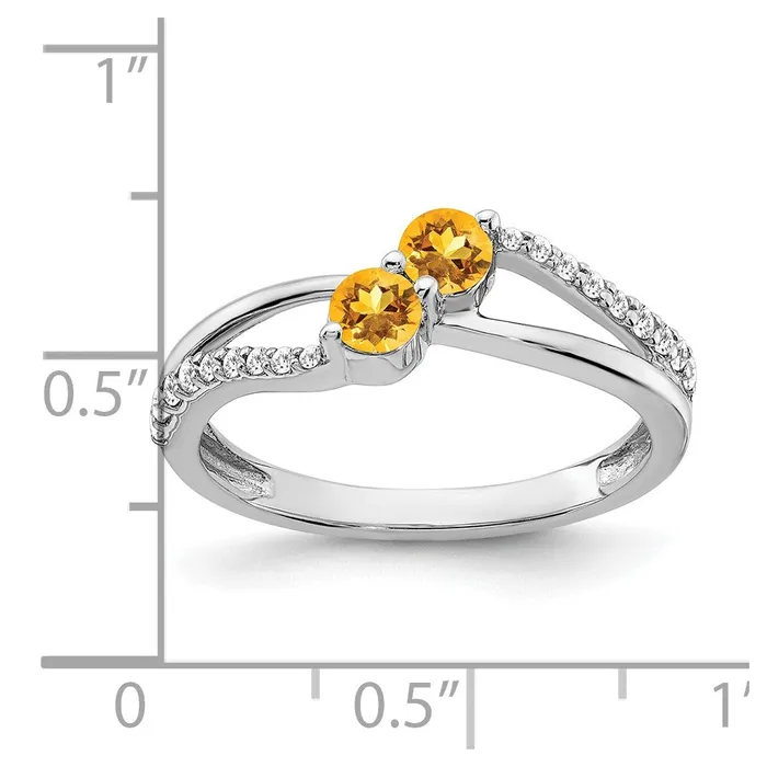 Goldia Rings Solid 14k White Gold Simulated Citrine and CZ 2stone Ring