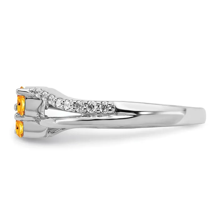 Goldia Rings Solid 14k White Gold Simulated Citrine and CZ 2stone Ring