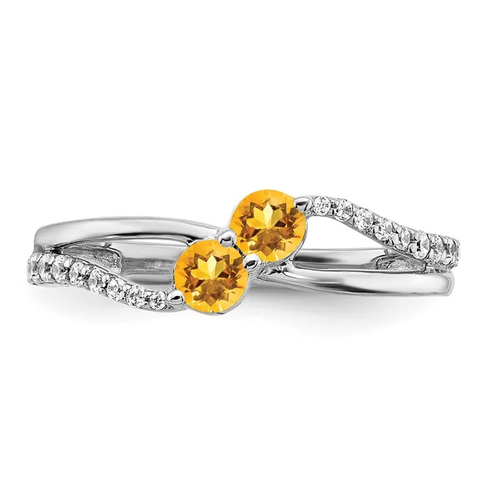 Goldia Rings Solid 14k White Gold Simulated Citrine and CZ 2stone Ring
