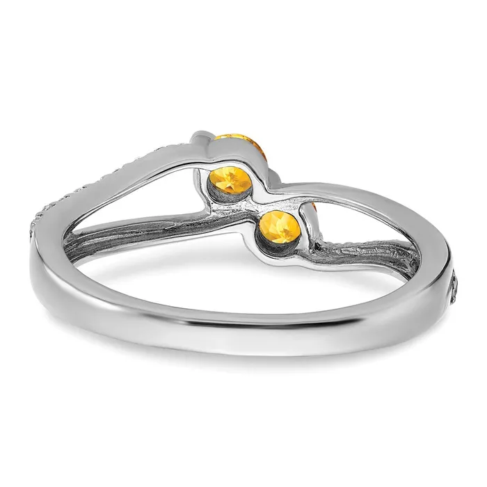 Goldia Rings Solid 14k White Gold Simulated Citrine and CZ 2stone Ring