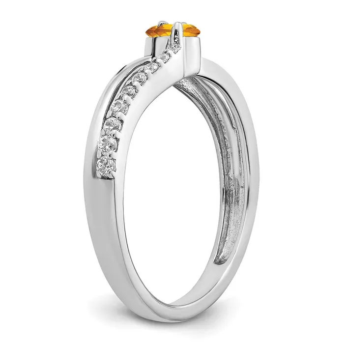Goldia Rings Solid 14k White Gold Simulated Citrine and CZ 2stone Ring