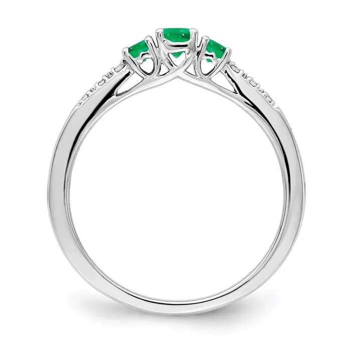 Goldia Rings Solid 14k White Gold Simulated Emerald and CZ 3stone Ring