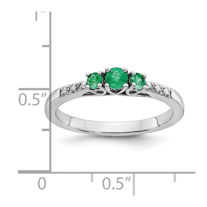Goldia Rings Solid 14k White Gold Simulated Emerald and CZ 3stone Ring