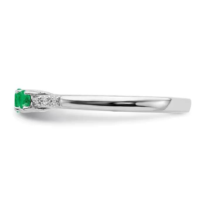 Goldia Rings Solid 14k White Gold Simulated Emerald and CZ 3stone Ring