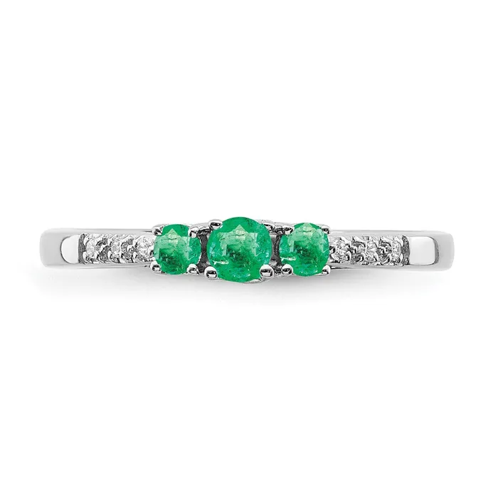 Goldia Rings Solid 14k White Gold Simulated Emerald and CZ 3stone Ring