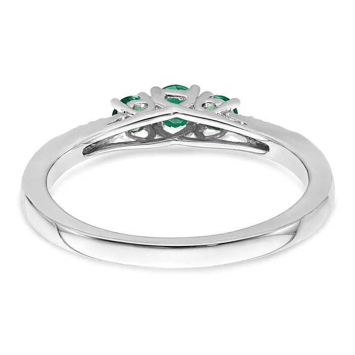 Goldia Rings Solid 14k White Gold Simulated Emerald and CZ 3stone Ring