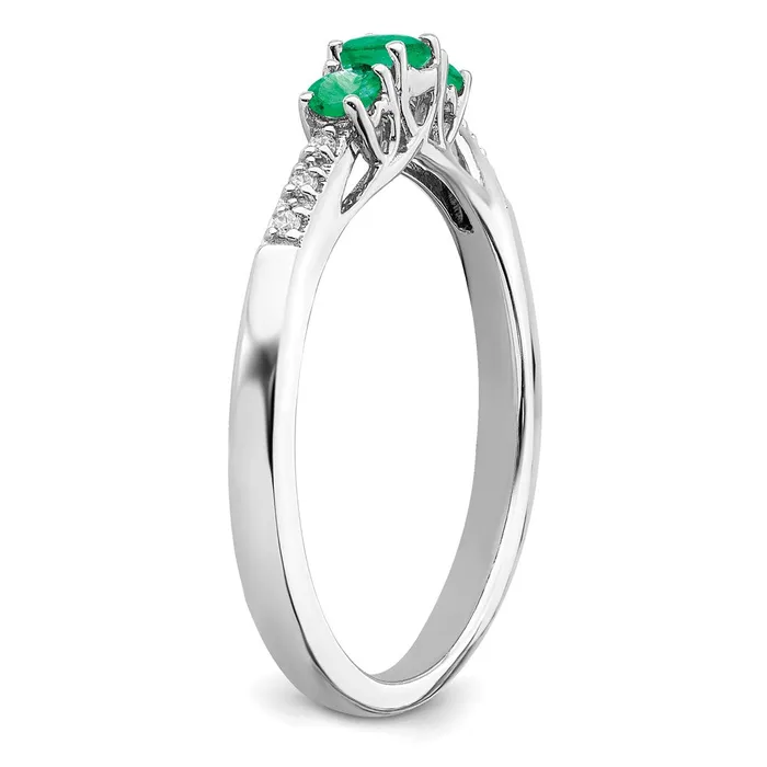Goldia Rings Solid 14k White Gold Simulated Emerald and CZ 3stone Ring