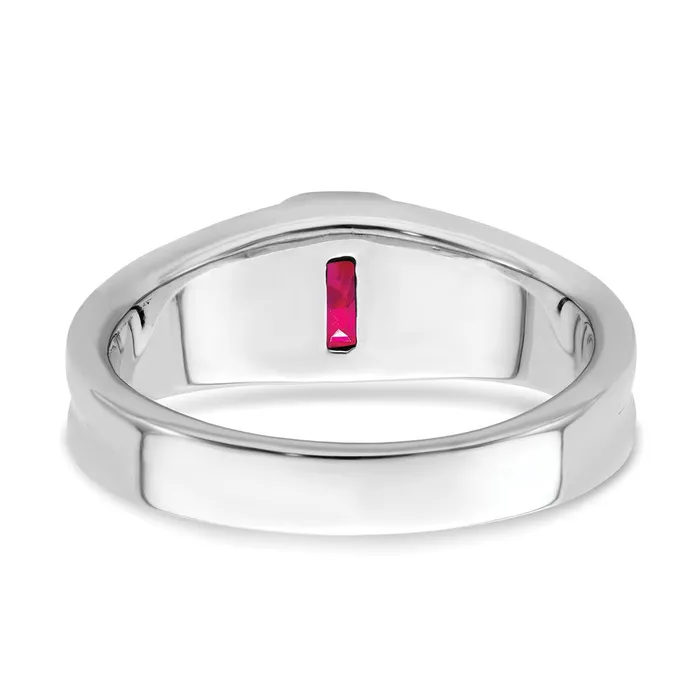 Goldia Rings Solid 14k White Gold Simulated Ruby and CZ Mens Ring