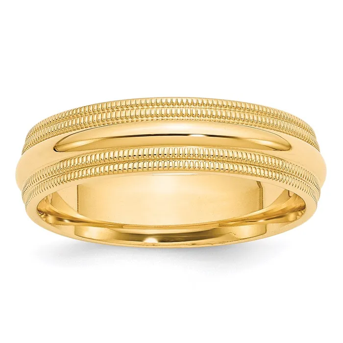 Goldia Rings Solid 14K Yellow Gold 6mm Double Milgrain Comfort Fit MensWomens Wedding Band Ring Size 8