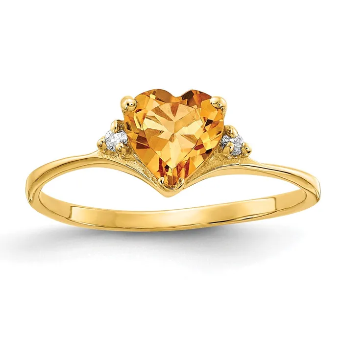 Goldia Rings Solid 14k Yellow Gold 6mm Heart Simulated Citrine A CZ Ring