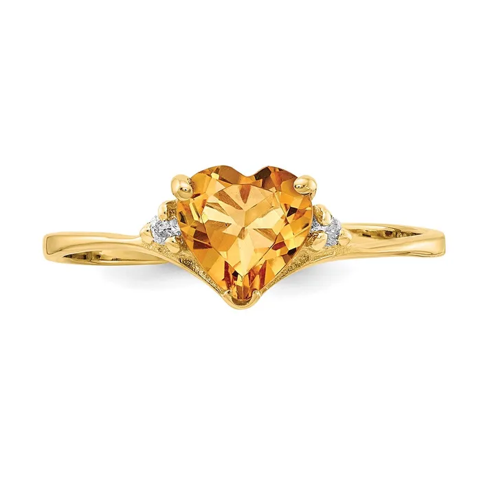 Goldia Rings Solid 14k Yellow Gold 6mm Heart Simulated Citrine A CZ Ring