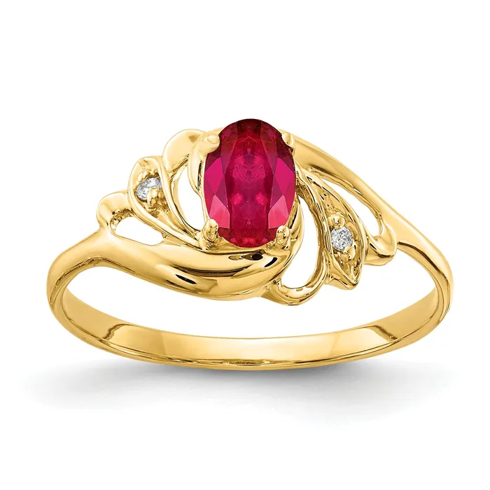 Goldia Rings Solid 14k Yellow Gold 6x4mm Oval Simulated Ruby AAA CZ Ring