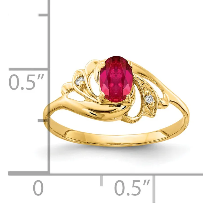 Goldia Rings Solid 14k Yellow Gold 6x4mm Oval Simulated Ruby AAA CZ Ring