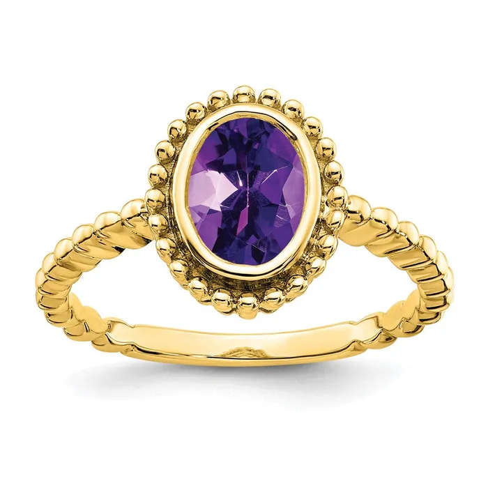 Goldia Rings Solid 14k Yellow Gold Oval Simulated Amethyst Ring