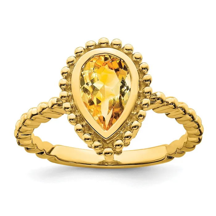 Goldia Rings Solid 14k Yellow Gold Pear Simulated Citrine Ring