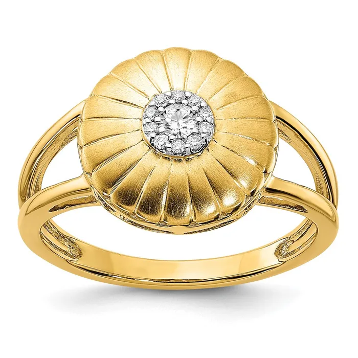 Goldia Rings Solid 14k Yellow Gold Satin Simulated CZ Flower Ring