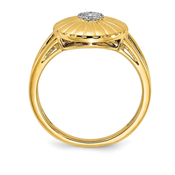 Goldia Rings Solid 14k Yellow Gold Satin Simulated CZ Flower Ring