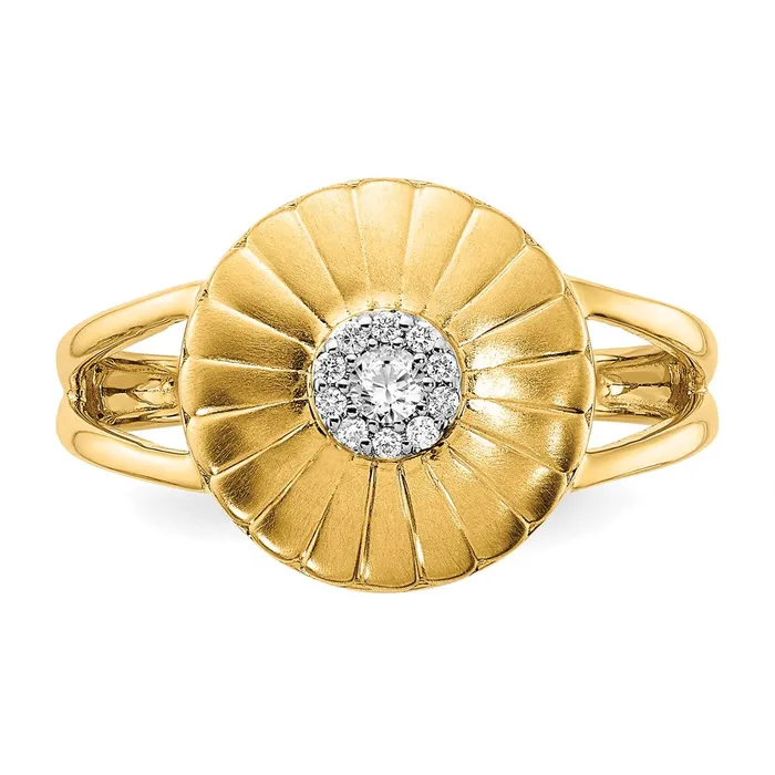 Goldia Rings Solid 14k Yellow Gold Satin Simulated CZ Flower Ring