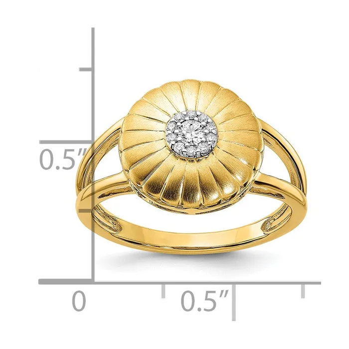 Goldia Rings Solid 14k Yellow Gold Satin Simulated CZ Flower Ring