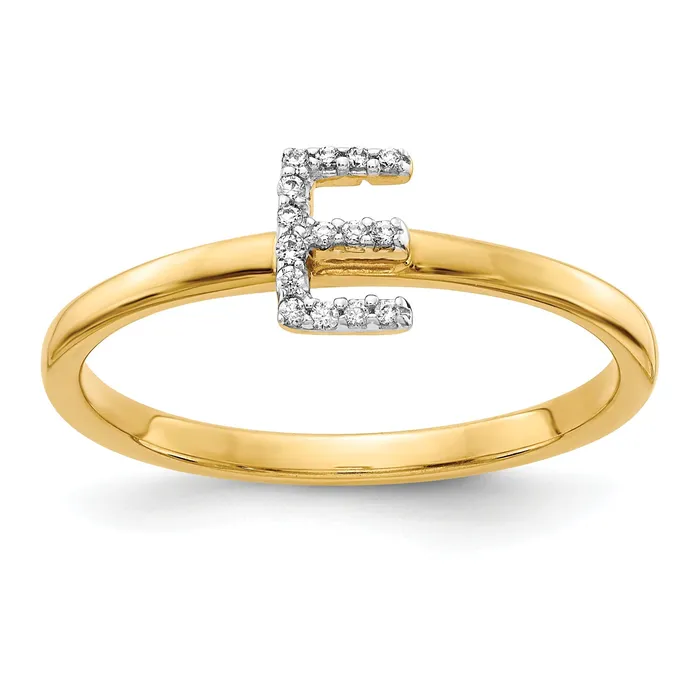 Goldia Rings Solid 14k Yellow Gold Simulated CZ Initial E Ring