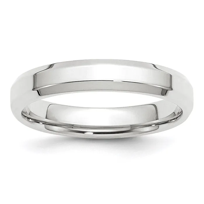 Goldia Rings Solid 18K White Gold 4mm Bevel Edge Comfort Fit MensWomens Wedding Band Ring Size 45