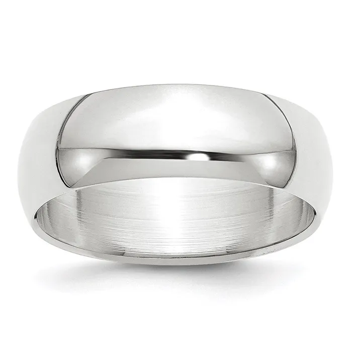 Goldia Rings Solid 18K White Gold 7mm Half Round MensWomens Wedding Band Ring Size 125