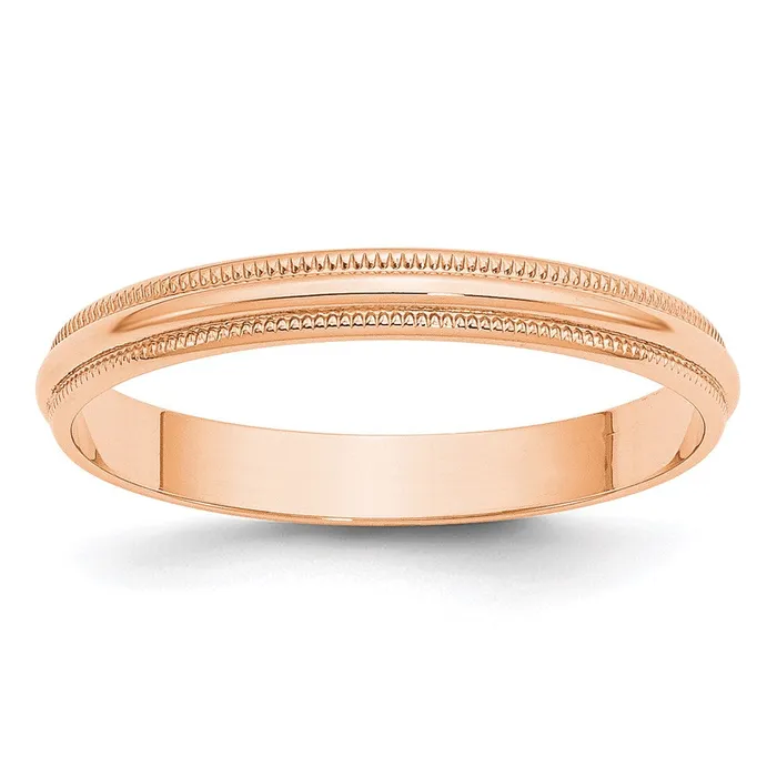 Goldia Rings Solid 18K Yellow Gold Rose Gold 3mm Light Weight Milgrain Half Round MensWomens Wedding Band Ring Size 115