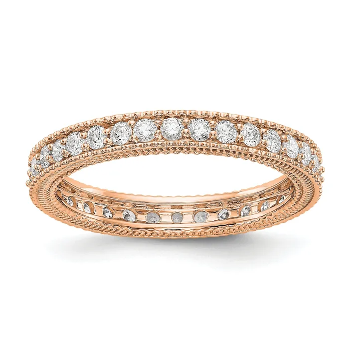Goldia Rings Solid Real 14k Rose Gold Polished 34CT Milgrain Edge CZ Eternity Wedding Band Ring