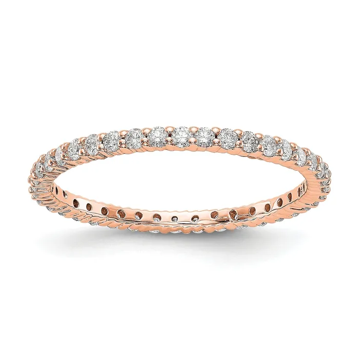 Goldia Rings Solid Real 14k Rose Gold Polished Shared Prong 12ct CZ Eternity Wedding Band Ring